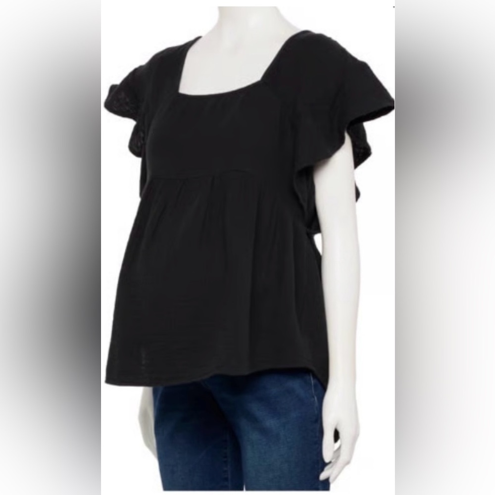 Women's Maternity Black Ruffle Sleeve Top